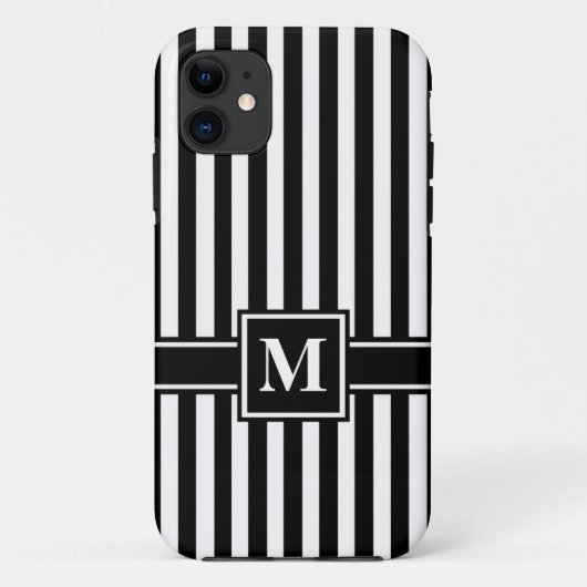 Zwarte Moderne streep met monogram Case-Mate iPhone Case (Achterkant)