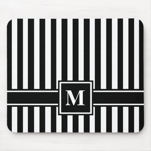 Zwarte Moderne streep met monogram Muismat (Voorkant)