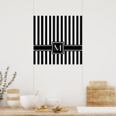 Zwarte Moderne streep met monogram Poster (Keuken)