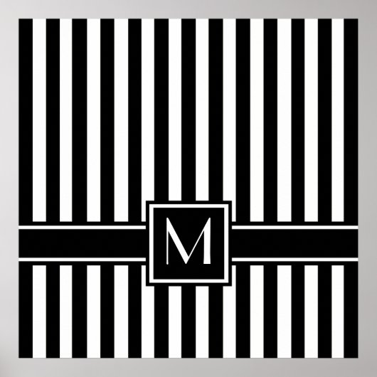 Zwarte Moderne streep met monogram Poster (Voorkant)
