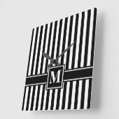 Zwarte Moderne streep met monogram Vierkante Klok (Hoek)