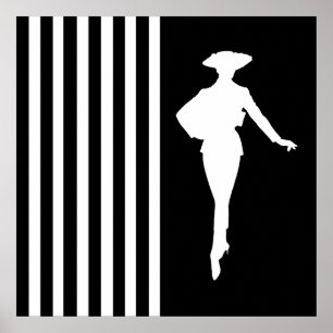 Zwarte moderne strepen met Mode Silhouette Poster