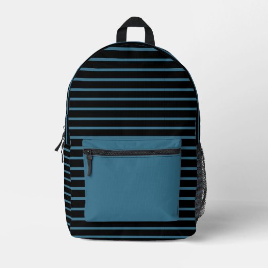 Zwarte & Moderne Teal Blauwe Lijn Kunst Rugzak (Voorkant)