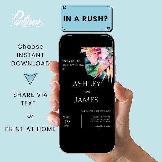 Zwarte moderne tropische bloemen groen bruiloft kaart