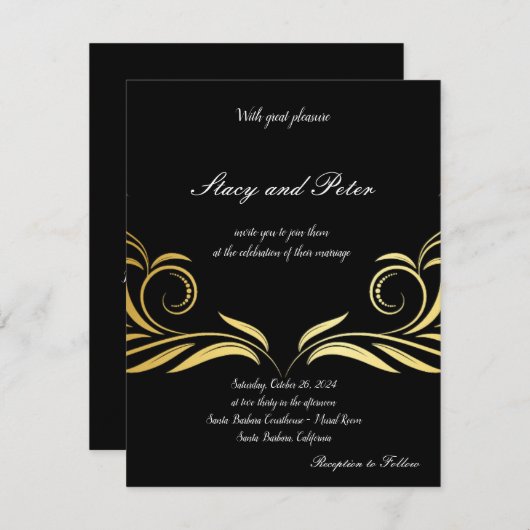 Zwarte moderne trouwuitnodiging aankondiging (Voorkant / Achterkant)