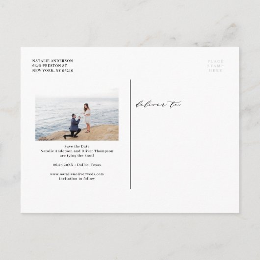 Zwarte Moderne Typografie Foto Opslaan Datum Aankondigingskaart (Achterkant)