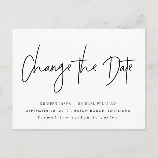 Zwarte Moderne Verander de Datum Aankondigingskaart (Voorkant)