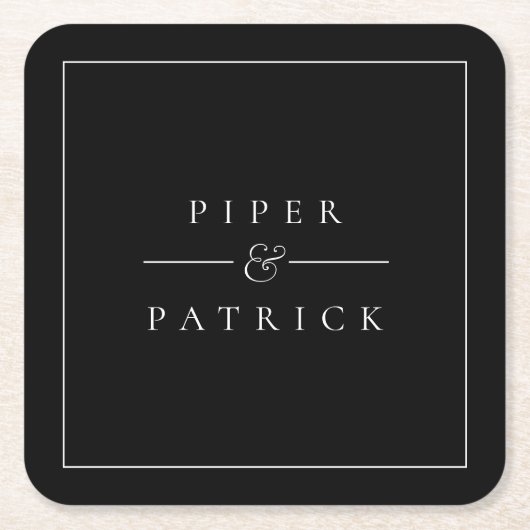 Zwarte moderne weddenschappen kartonnen onderzetters (Voorkant)