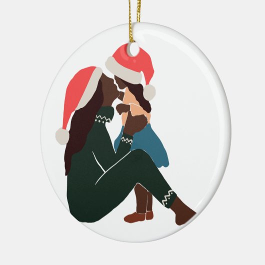 Zwarte moeder/dochter Kerstmis Keramisch Ornament (Links)