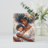 Zwarte moeder en Baby dochter Floral Art Briefkaart (Staand voorkant)