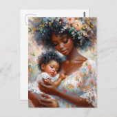 Zwarte moeder en Baby dochter Floral Art Briefkaart (Voorkant / Achterkant)