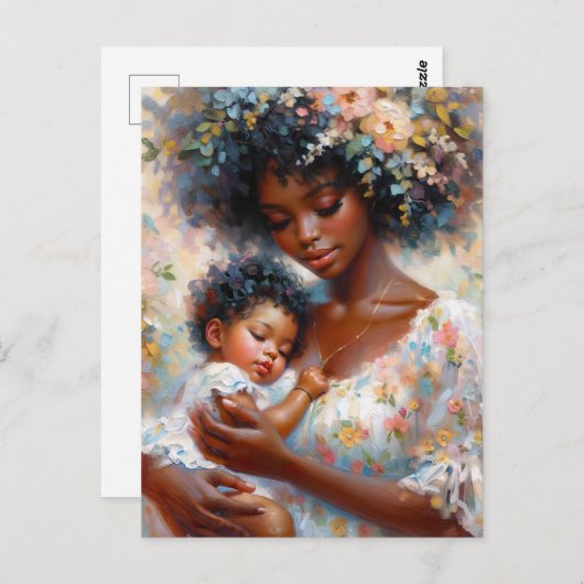 Zwarte moeder en Baby dochter Floral Art Briefkaart (Voorkant / Achterkant)