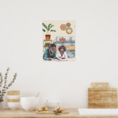 Zwarte moeder en dochter lezen samen muurkunst poster (Keuken)