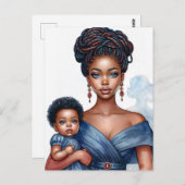 Zwarte moeder en kind in het blauw briefkaart (Voorkant / Achterkant)