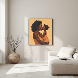 Zwarte Moeder en Kind Lijnkunst III Poster