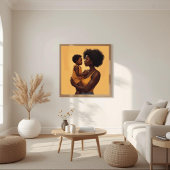 Zwarte moeder en kind lijnkunst  poster