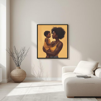 Zwarte moeder en kind lijnkunst poster