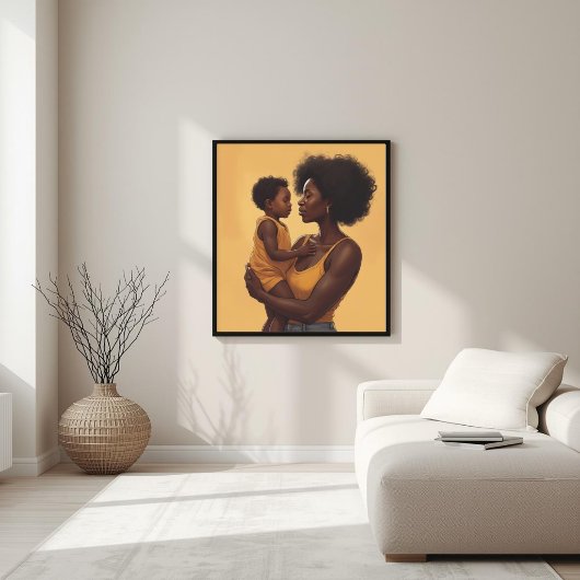 Zwarte moeder en kind lijnkunst  poster