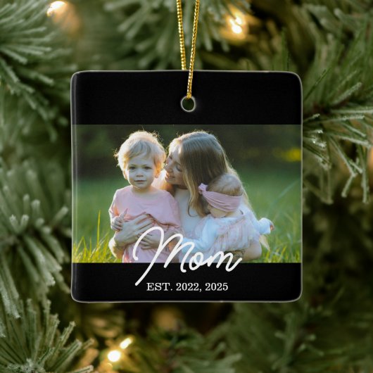 Zwarte Moeder Established Script Foto Keramisch Ornament (Boom)