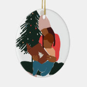 Zwarte Moeder/Zoon Kerstmis Keramisch Ornament (Rechts)