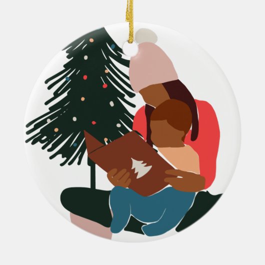 Zwarte Moeder/Zoon Kerstmis Keramisch Ornament (Achterkant)