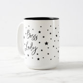 Zwarte mok met een zwarte ster met tweetone koffie (Voorkant links)