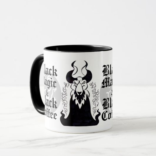 Zwarte Mok met Magic & Black Coffee (Voorkant links)