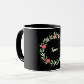 Zwarte Mok met Roze Granaatappel Krans-Liefde Prin (Voorkant links)