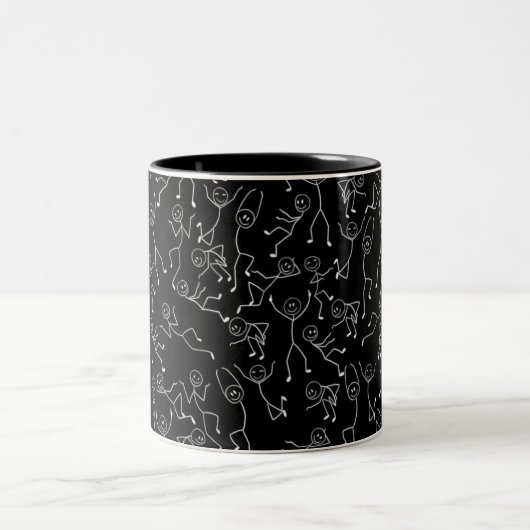 Zwarte Mok met Stokfiguur Patroon | Grappig Minima (Center)