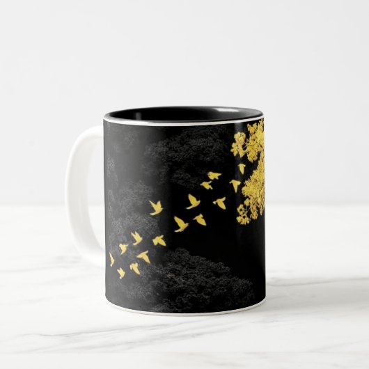 Zwarte Mok met Stokfiguur Patroon | Grappig Minima (Voorkant links)
