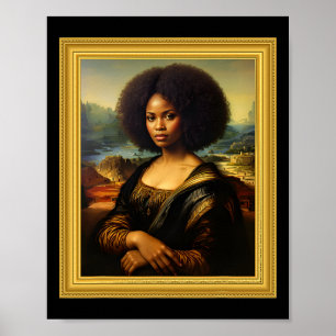 Zwarte Mona Lisa Afro Queen Afrikaanse vrouw zwart Poster