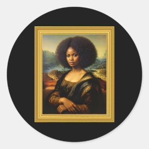 Zwarte Mona Lisa Afro Queen Afrikaanse vrouw zwart Ronde Sticker