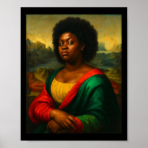 Zwarte Mona Lisa Zijdelingse Blik Afro Vrouw Zwart Poster
