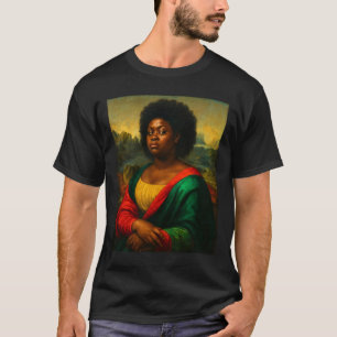 Zwarte Mona Lisa Zijdelingse Blik Afro Vrouw Zwart T-shirt