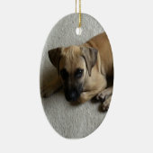 Zwarte-mondkapper met blauwe speelgoed keramisch ornament (Rechts)