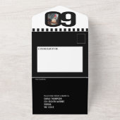 Zwarte mono foto cirkels strepen 60ste verjaardag all in one uitnodiging (Buitenkant)