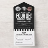 Zwarte mono fotocirkels strepen 40ste verjaardag all in one uitnodiging (Binnen)