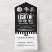 Zwarte mono fotocirkels strepen 80ste verjaardag all in one uitnodiging (Binnen)