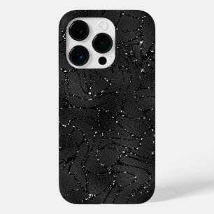 Zwarte monochromatische achtergrond van glitterij Case-Mate iPhone 14 pro hoesje