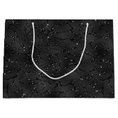 Zwarte monochromatische achtergrond van glitterij groot cadeauzakje (Voorkant)