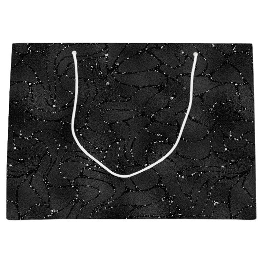 Zwarte monochromatische achtergrond van glitterij groot cadeauzakje (Voorkant)