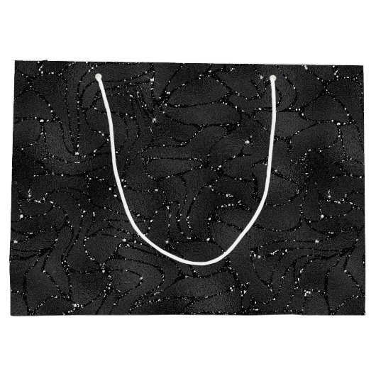 Zwarte monochromatische achtergrond van glitterij groot cadeauzakje (Achterkant)