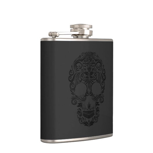 Zwarte monochromatische bloemsuikerschedel heupfles (Rechts)