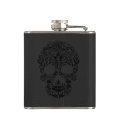 Zwarte monochromatische bloemsuikerschedel heupfles (Achterkant)