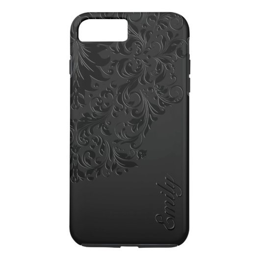 Zwarte  monochromatische Floral Lace Case-Mate iPhone Case (Achterkant)