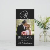 Zwarte Monogram A Trouw Dank Je Foto Kaart (Staand voorkant)