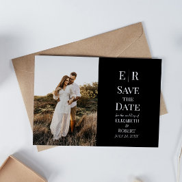 Zwarte Monogram Aangepaste Foto Save the Date Kaar Kaart