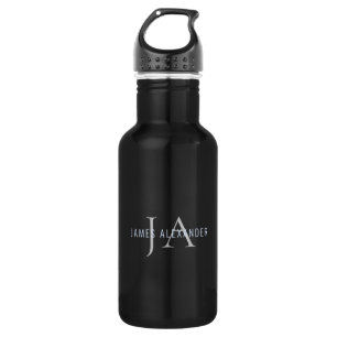 Zwarte monogram Aangepaste naam voor hem waterfles