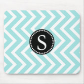 Zwarte monogram Aqua Blue & White Zigzag Pattern Muismat (Voorkant)