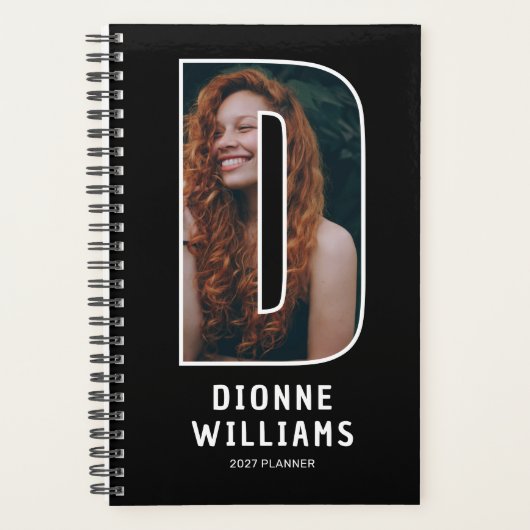 Zwarte Monogram Beginletter 'D' Foto Planner (Voorkant)